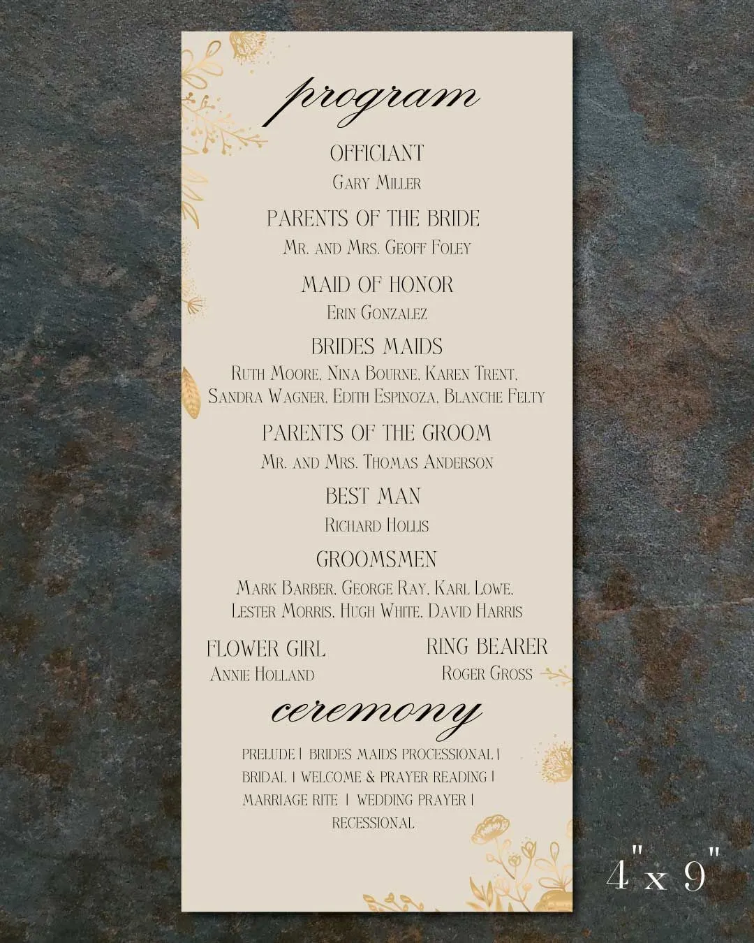 Golden Foliage Wedding Program Cards