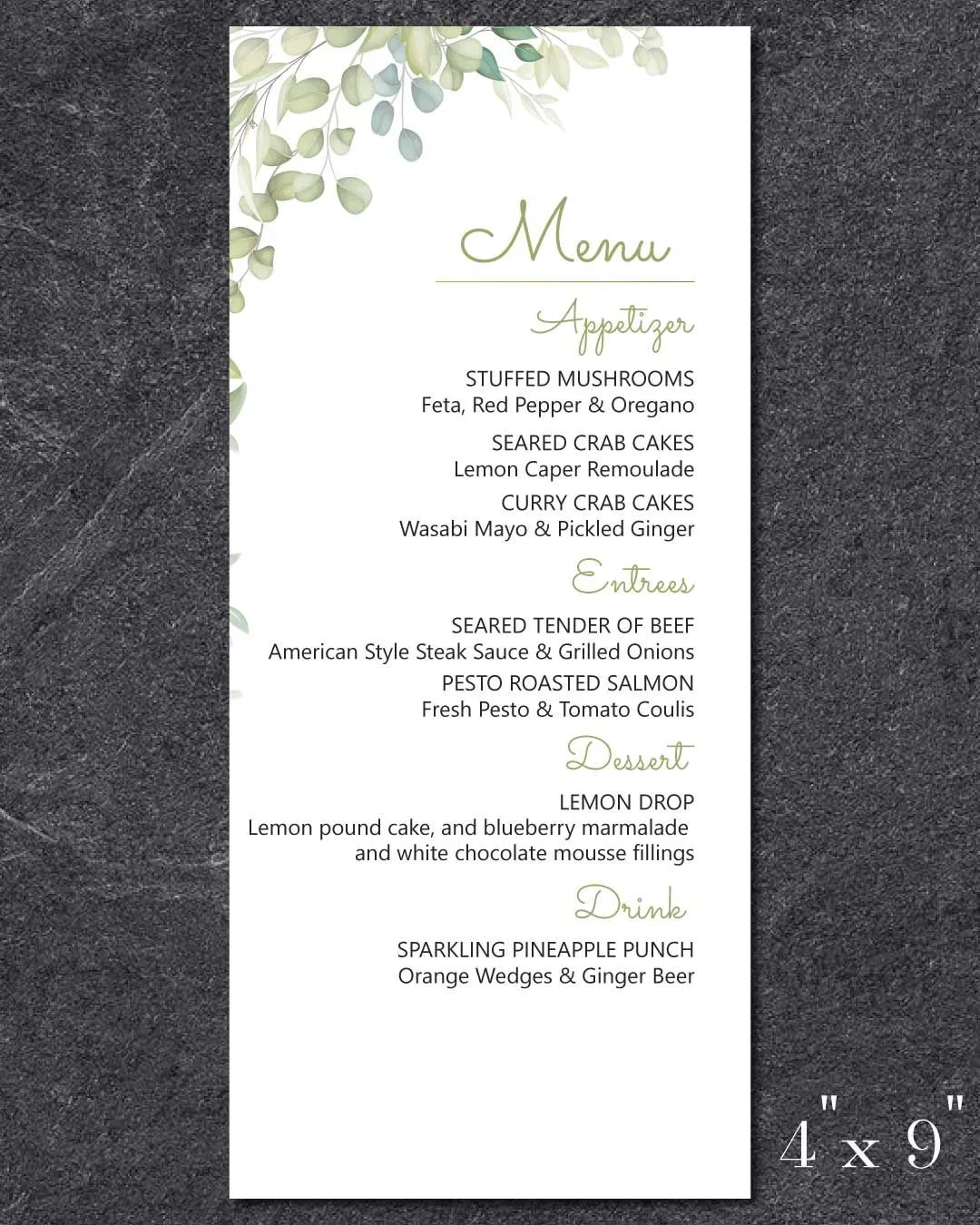 Authentic Flavors Wedding Menu Cards