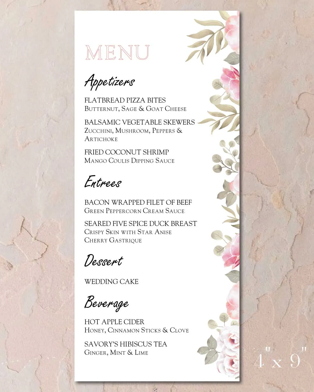 Spring Delights Wedding Menu Cards