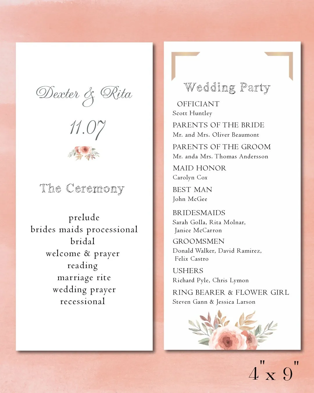Unique Beauty Wedding Program Cards