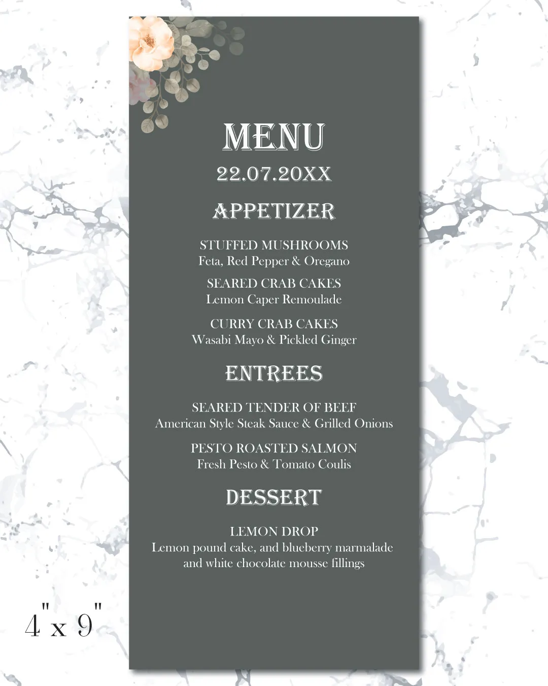 Black Flower Design Wedding Menu Cards