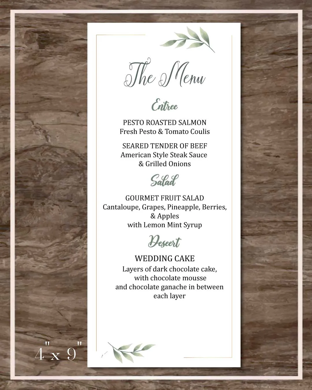 Fern Gold Frame Wedding Menu Cards