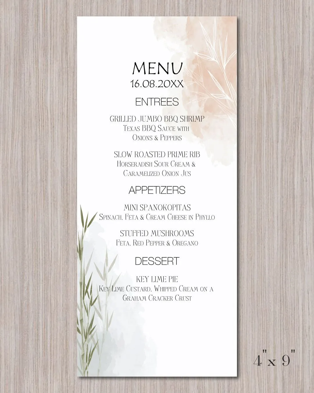 Zen Design bamboo Wedding Menu Cards