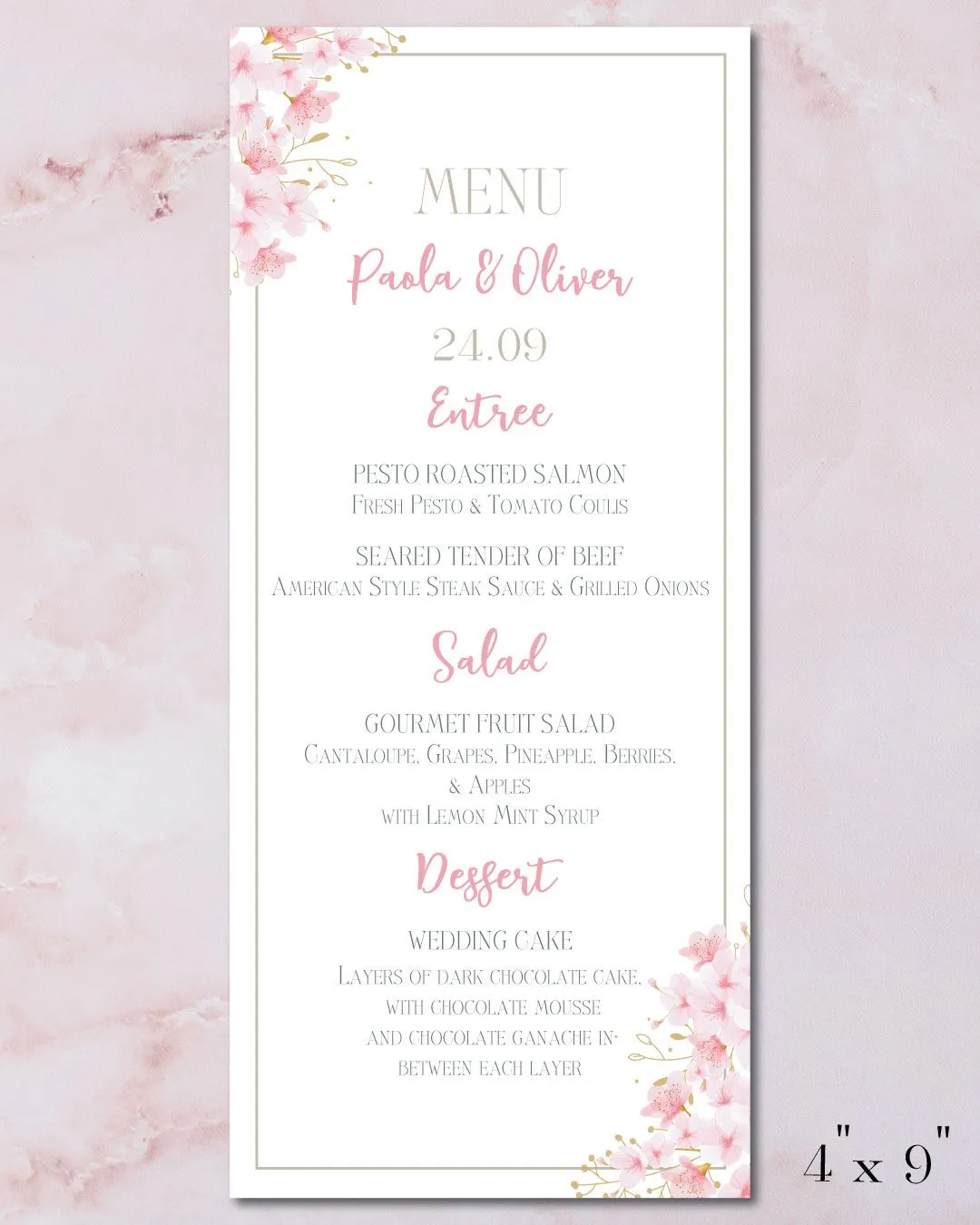 Paradise Flowerland Wedding Menu Cards