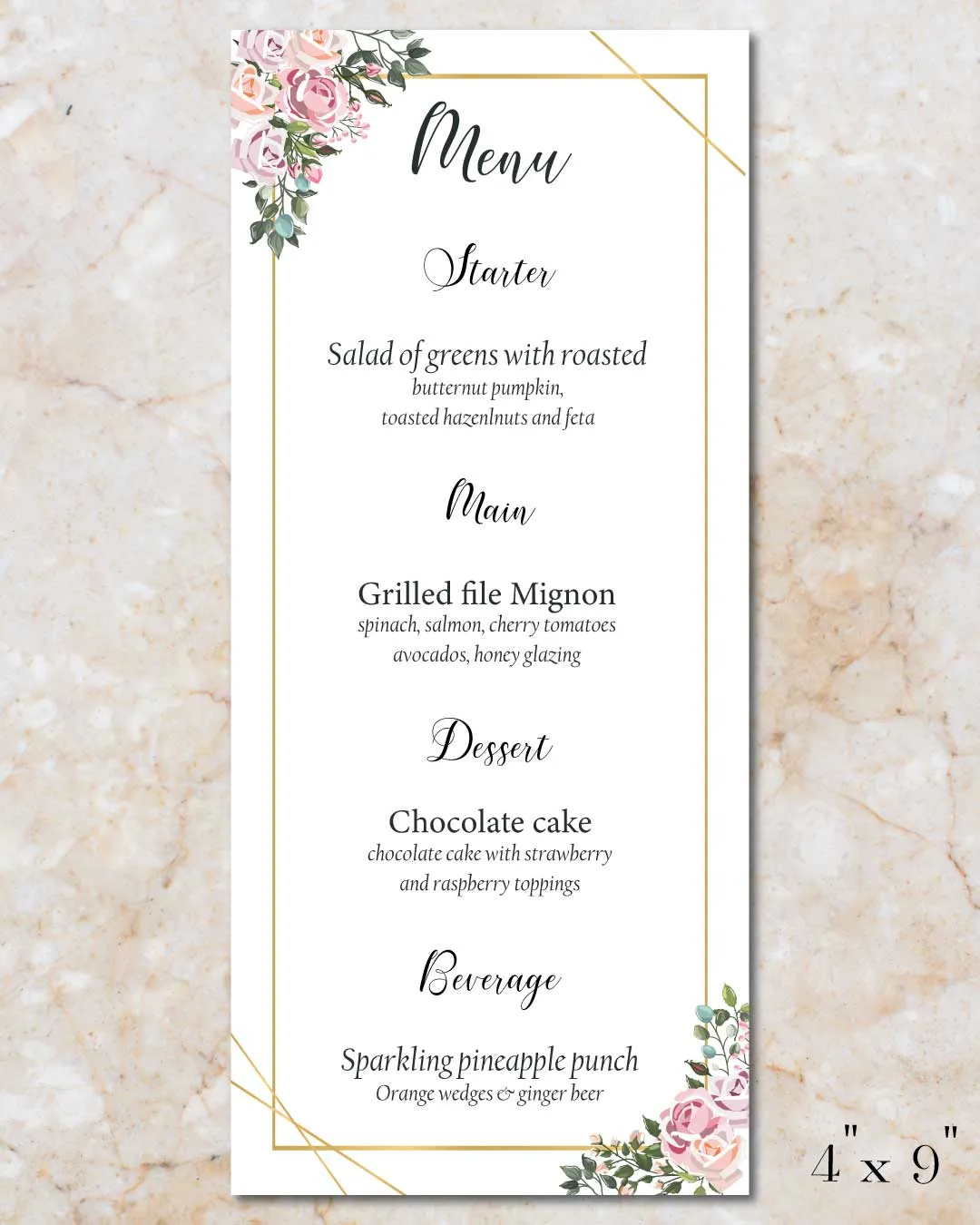 Bouquet Edges Wedding Menu Cards