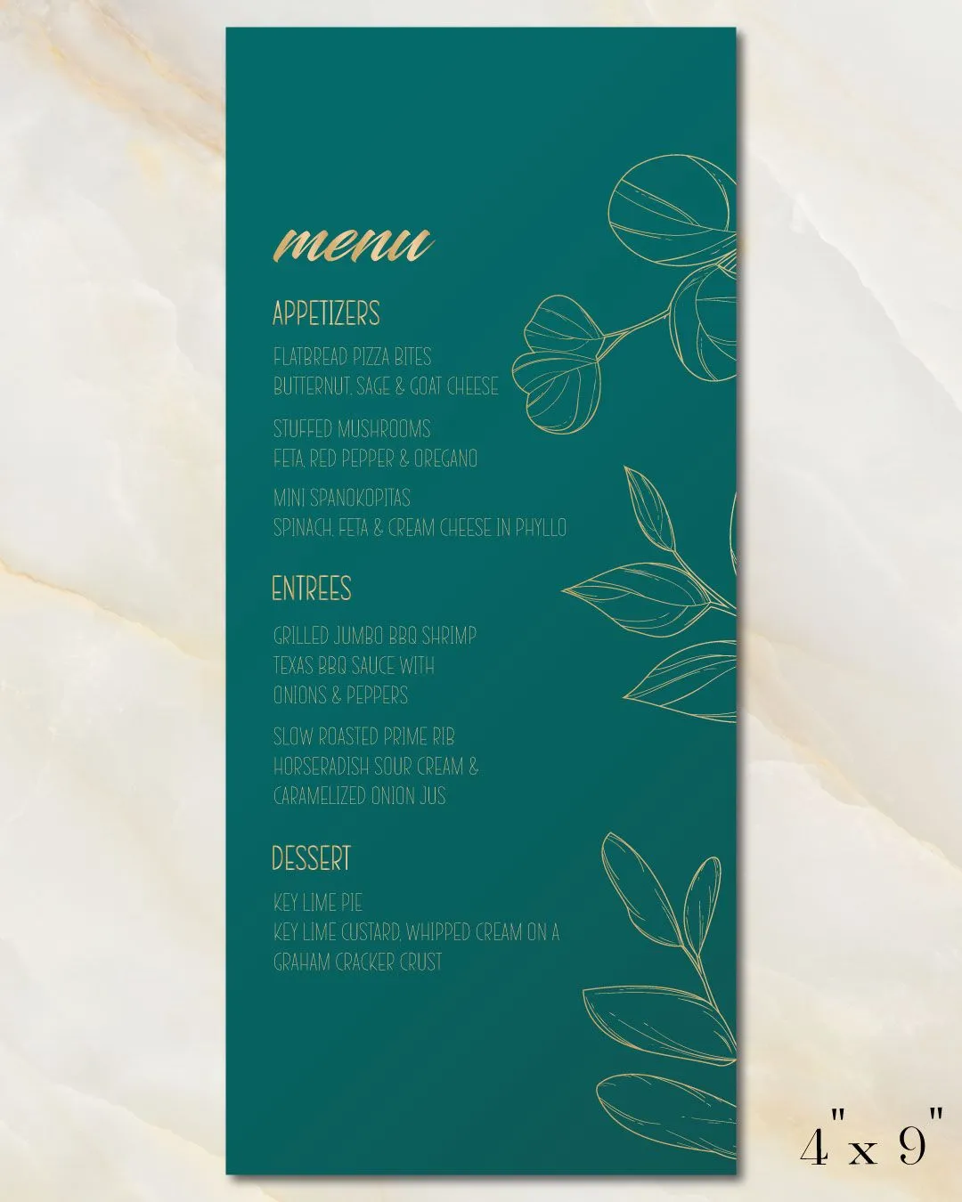Golden Minimalist Jade Wedding Menu Cards