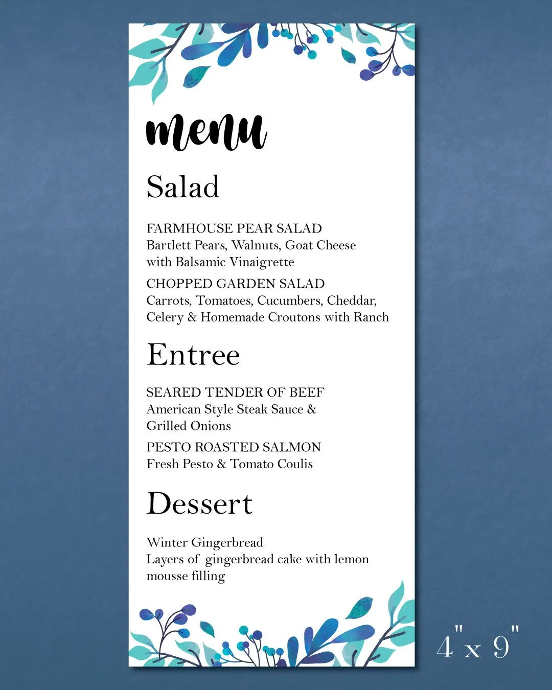 Water Garden Menu Cards