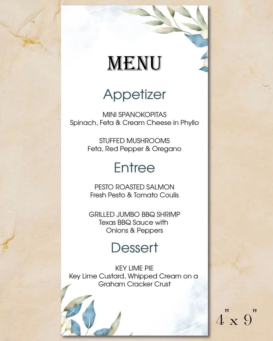 Beauty In Simplicity Wedding Menu Cards