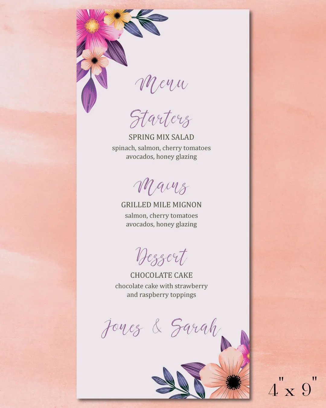 Multicolored Spring Wedding Menu Cards