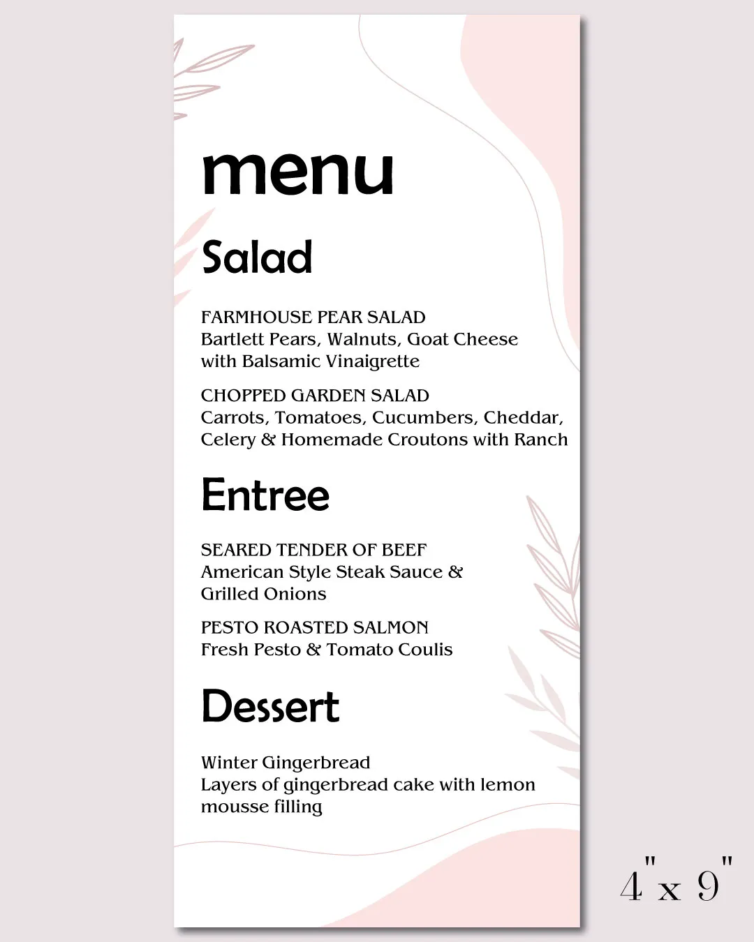 Simple leaf Waves Wedding Menu Cards