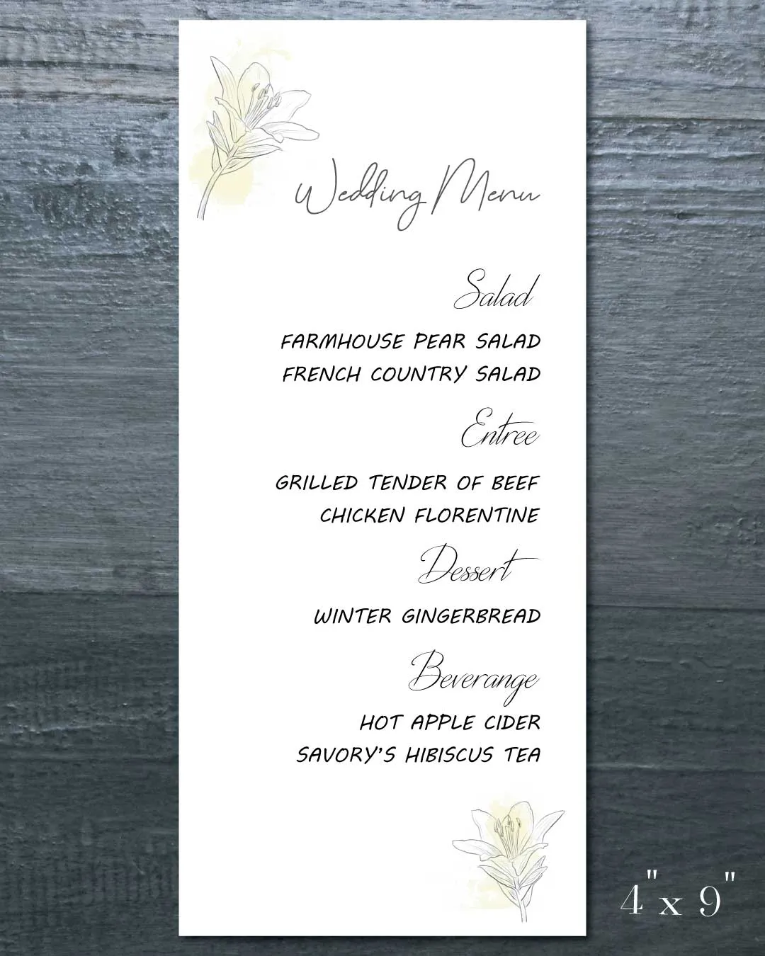 Elegant Simple Harmony Wedding Menu Cards