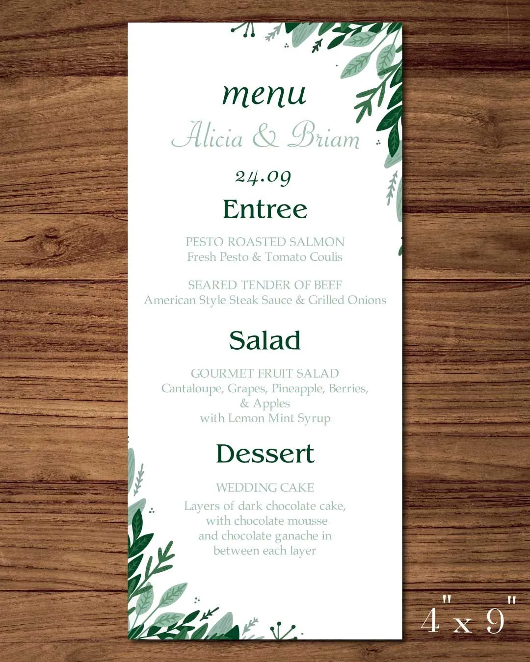 Tropical Freshnees Wedding Menu Cards