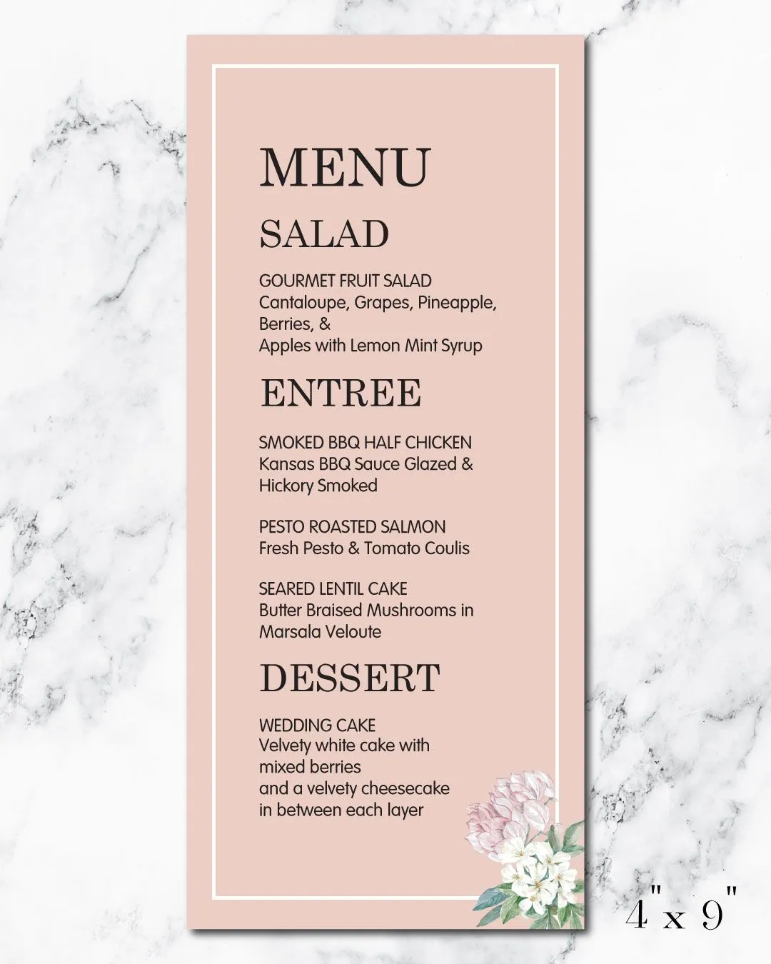 White Frame Wedding Menu Cards