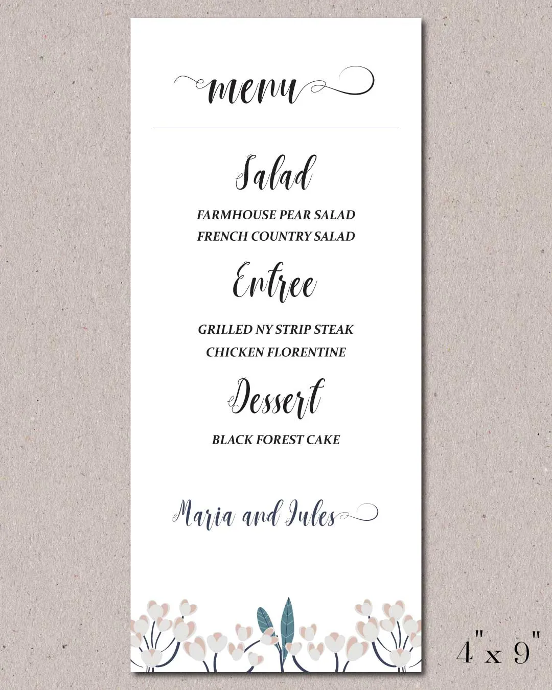 Flowered Egdes Wedding Menu Cards