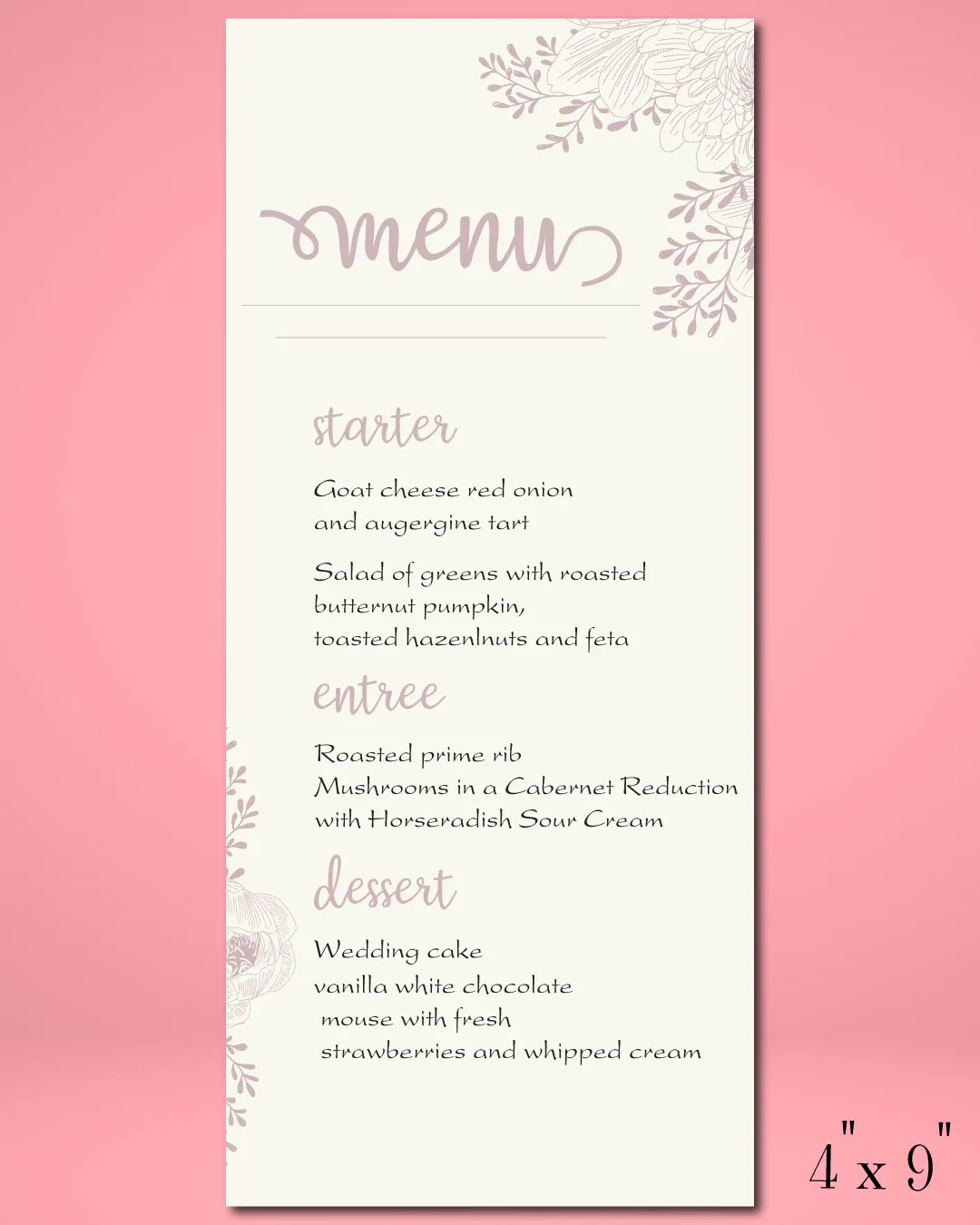 Paradise Rose White Wedding Menu Cards