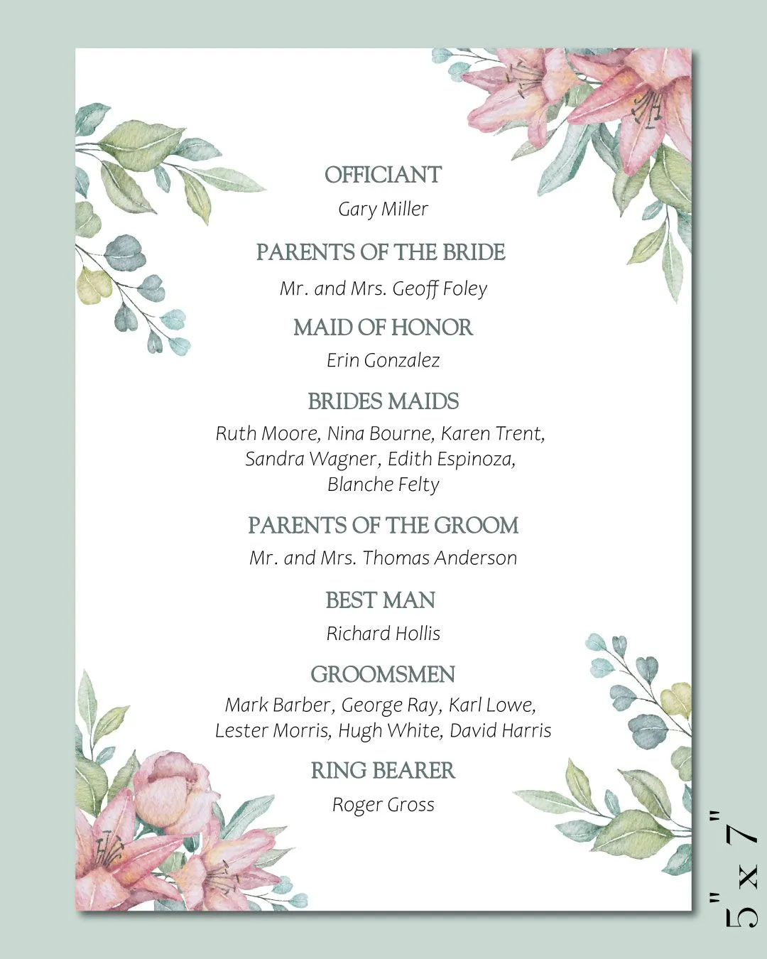 Flower Charm Wedding Program Cards