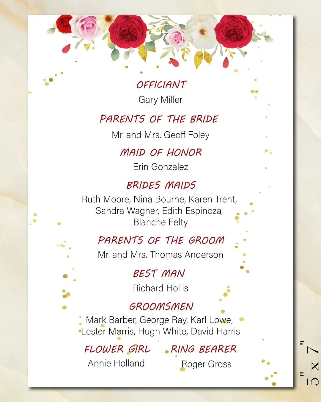 Pure Roses Styles Wedding Program Cards 2