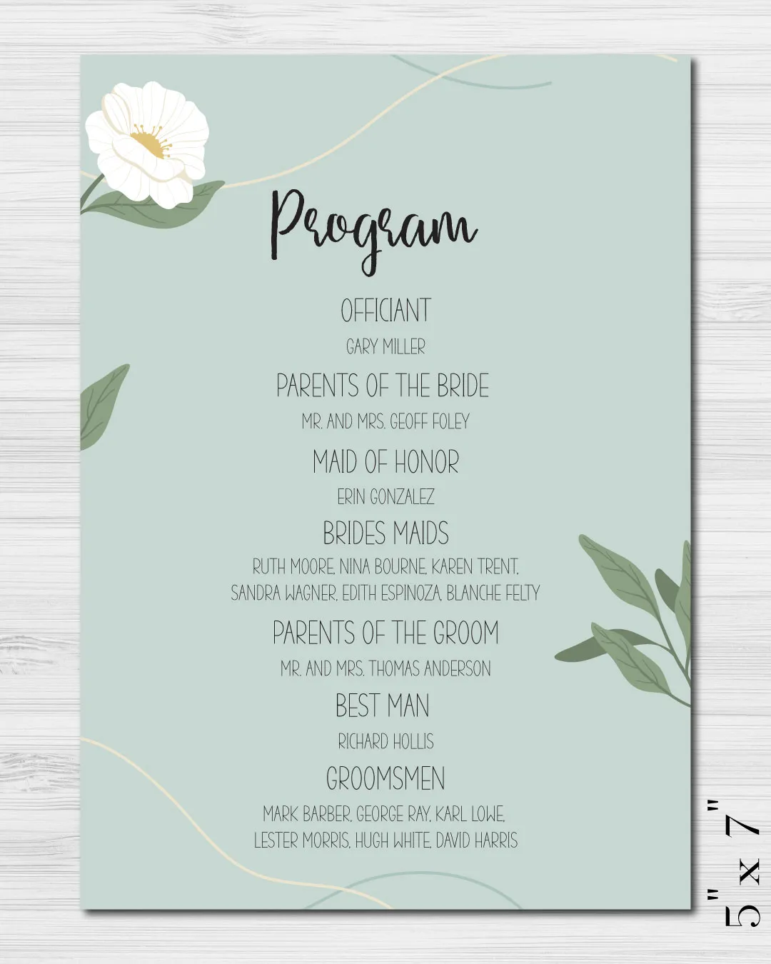 Daisies With Green Leaves Wedding Program Cards 2