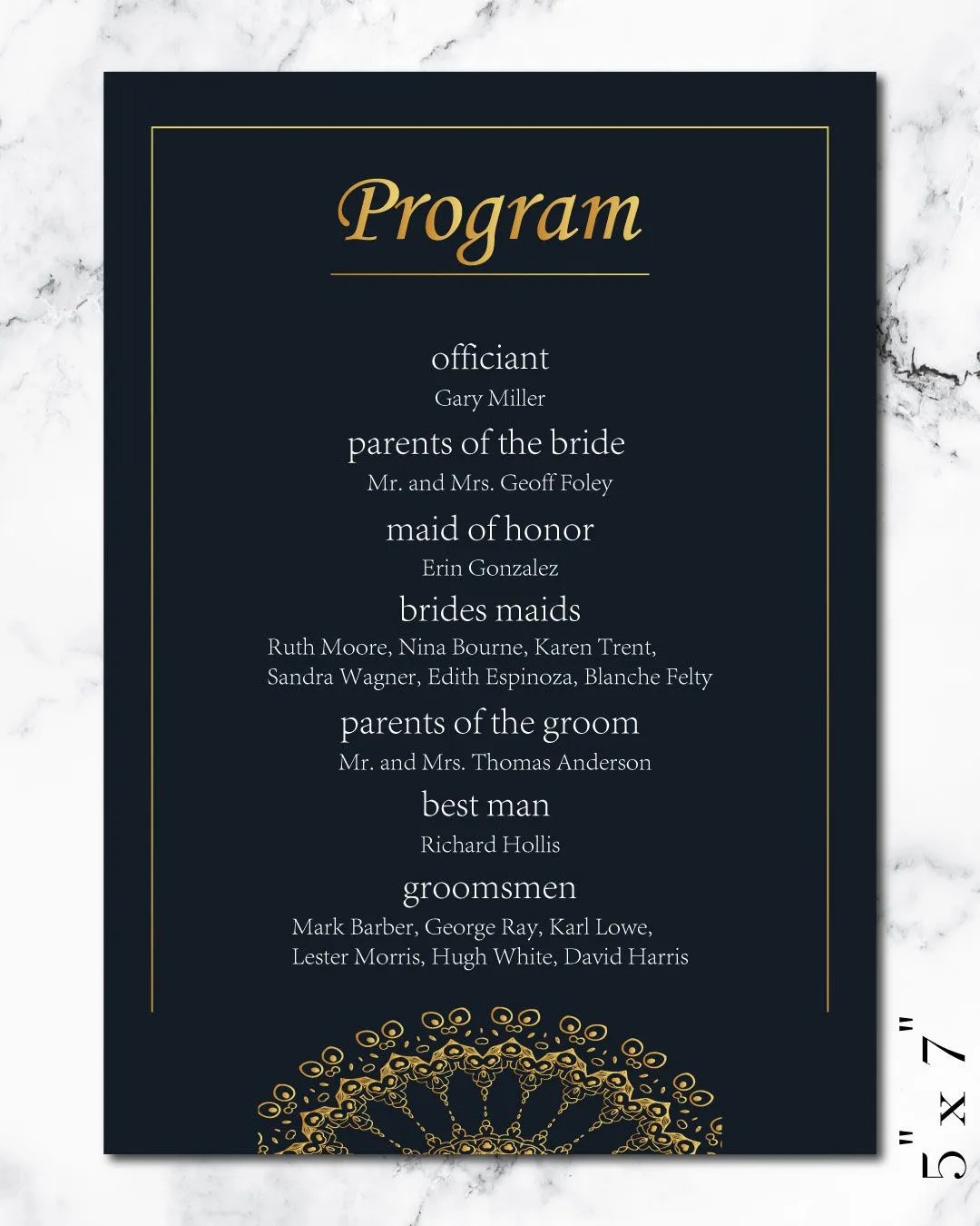 Gold Frame And Mandala Wedding Program Cards 2