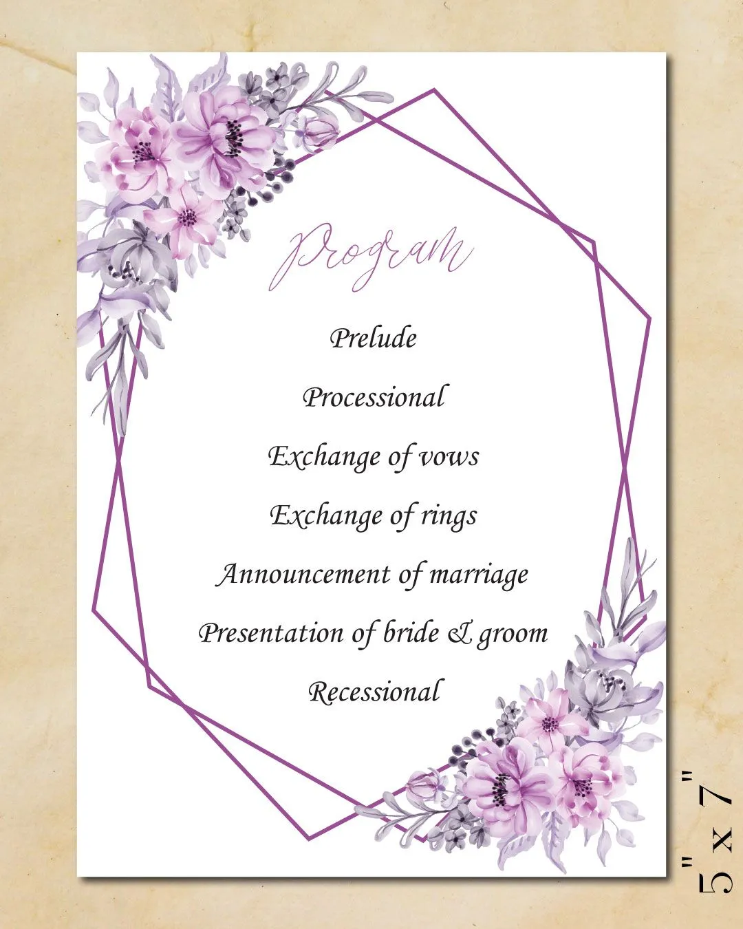 Geometric Frame And Flowers Wedding Program Cards