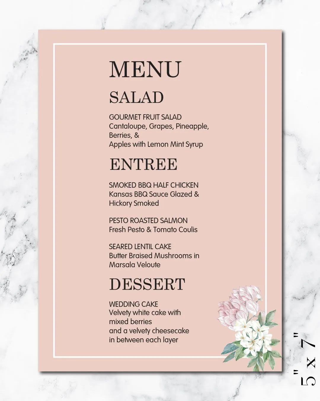 White Frame Wedding Menu Cards