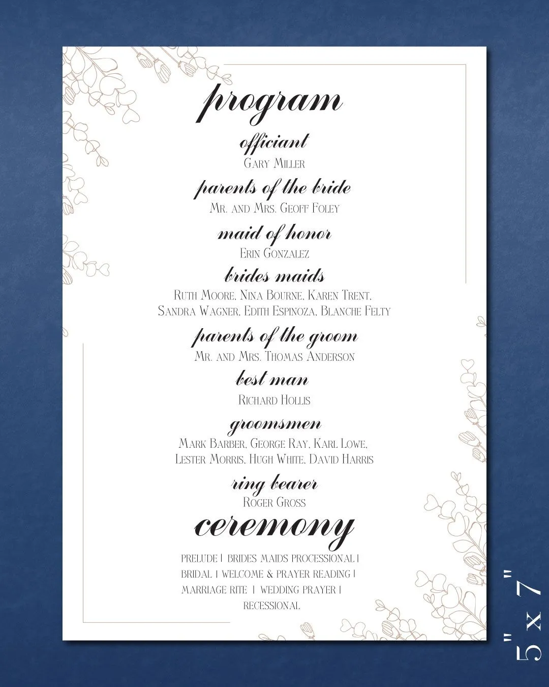 Gray Borders And Leaves Wedding Program Cards