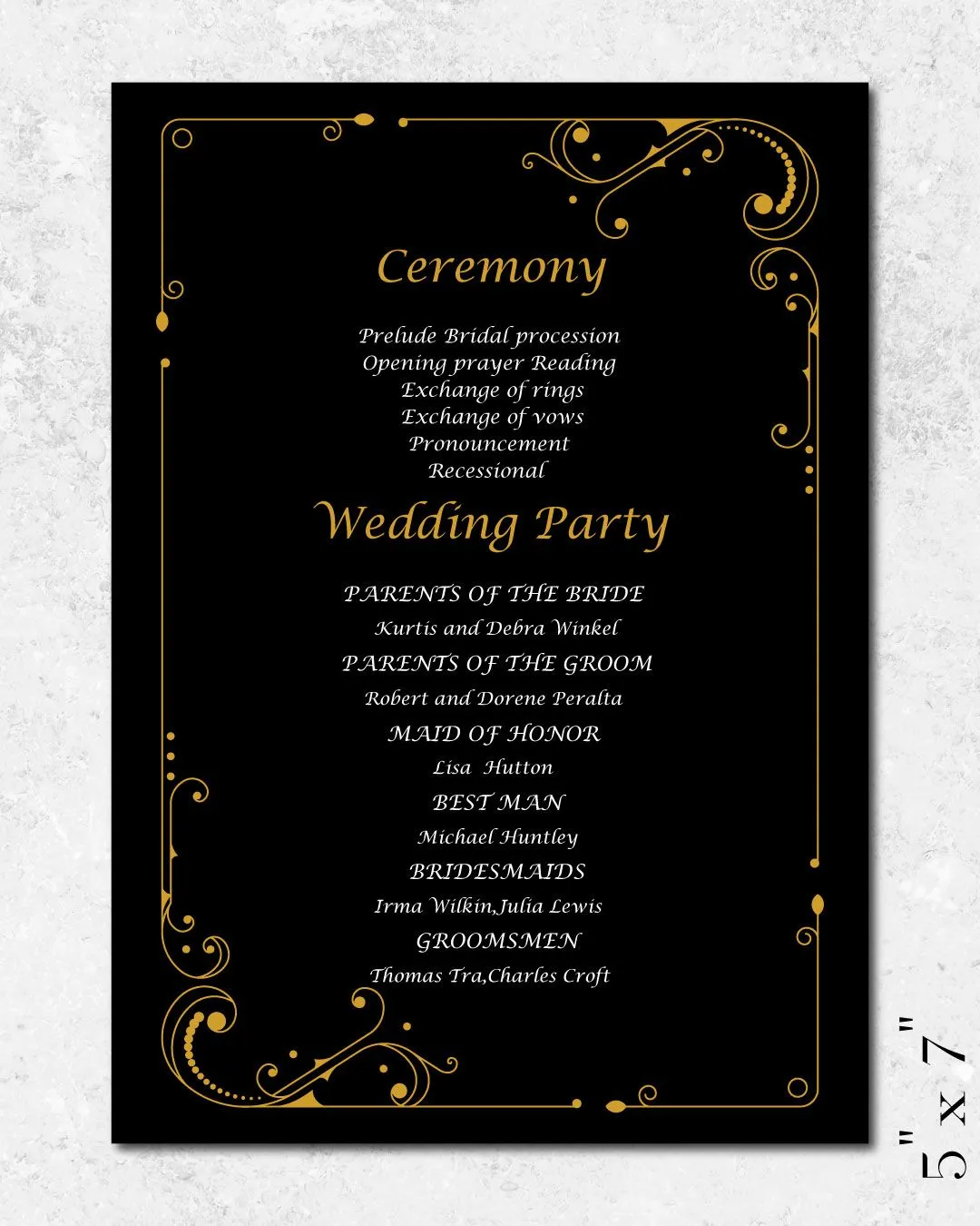 Gatsby Gold Frame Wedding Program Cards 2