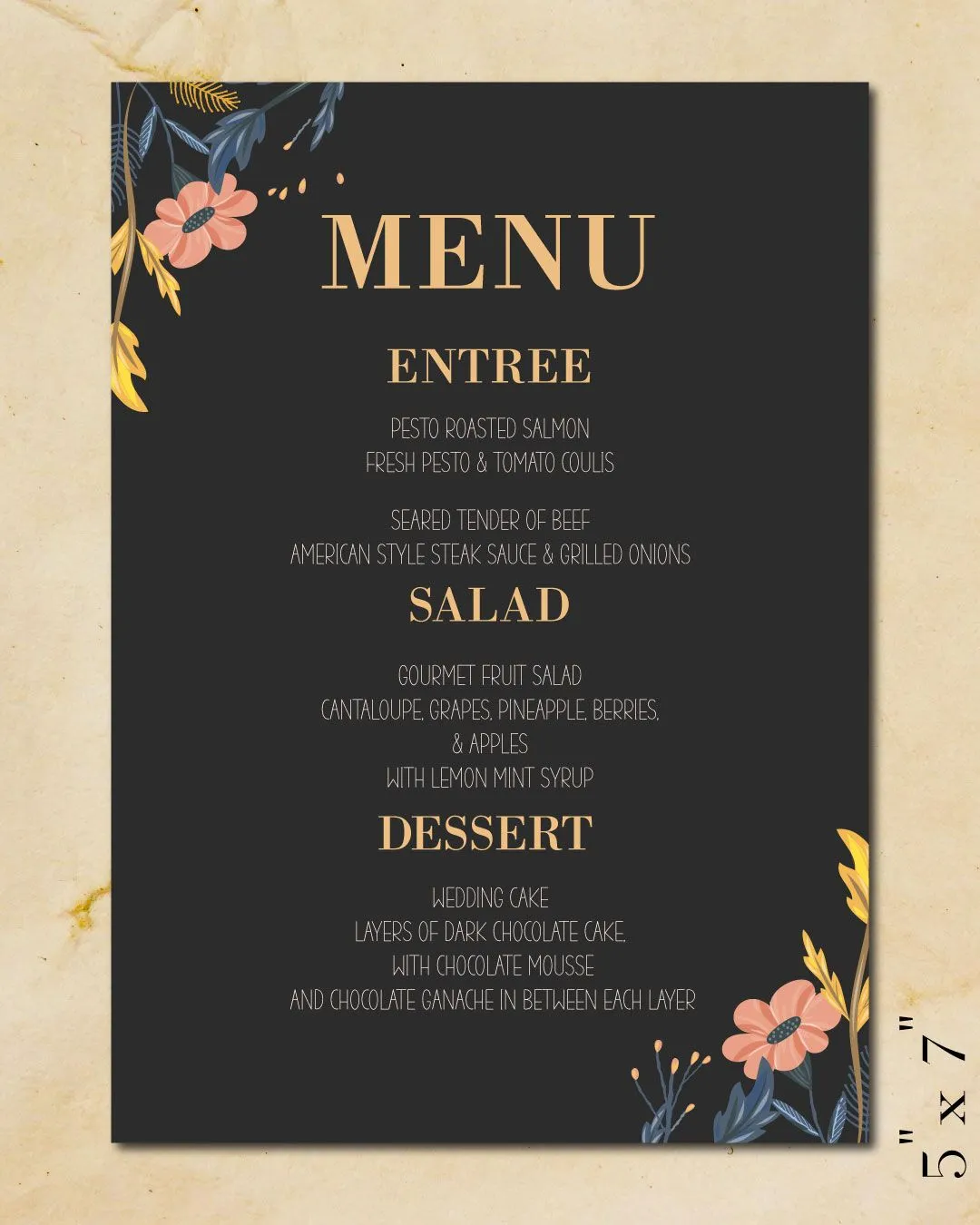 Pink Flowers Wedding Menu Cards