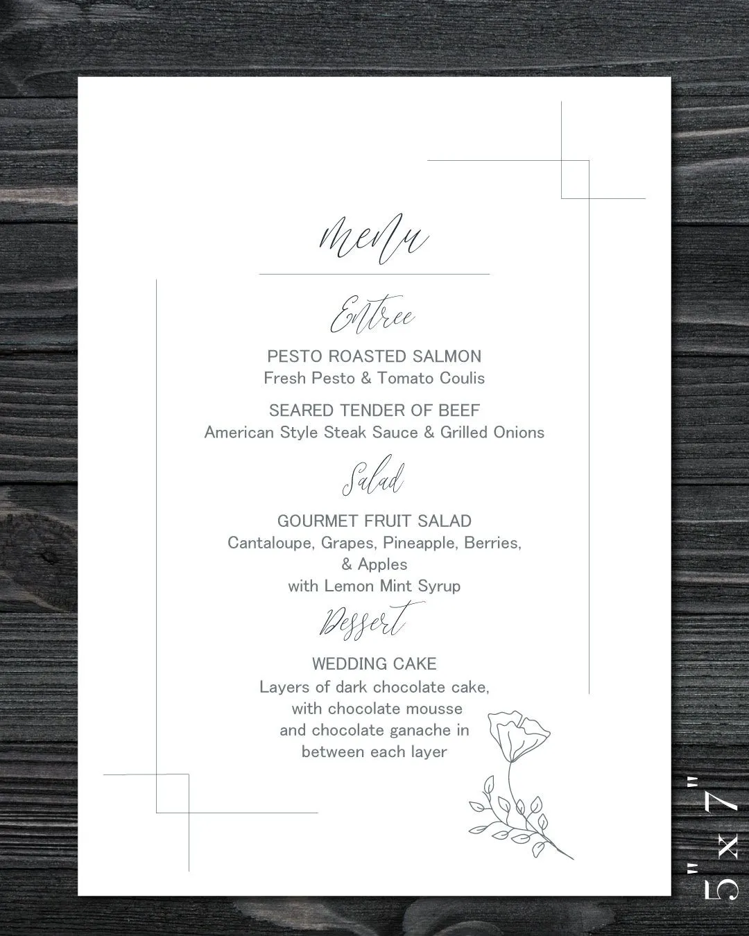 Corner Lines And Tulip Wedding Menu Cards