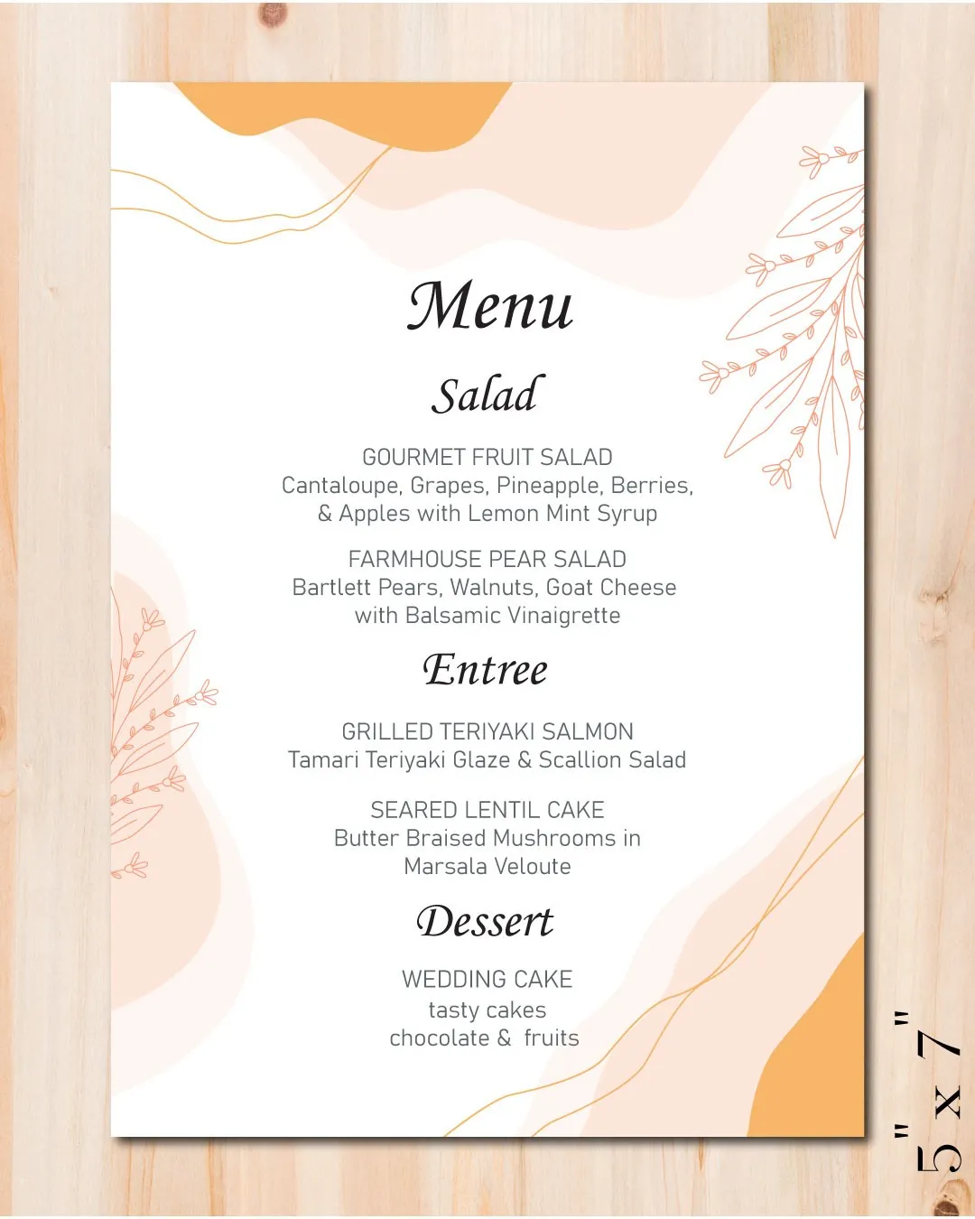 Orange Abstract Design Wedding Menu Cards
