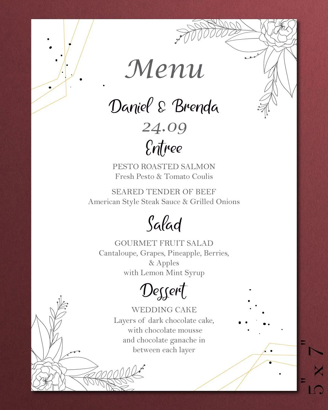 Elegant Black Flowers Wedding Menu Cards
