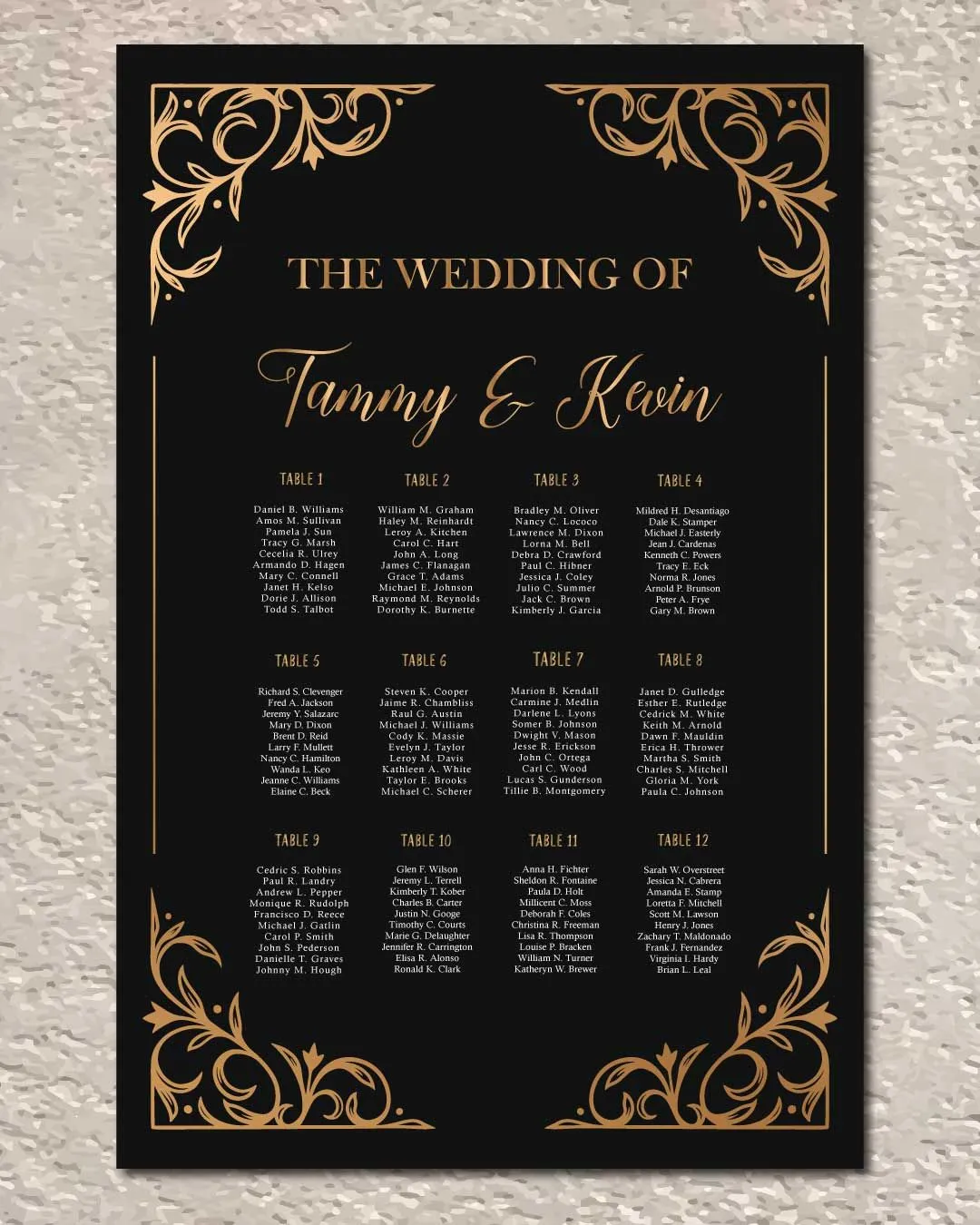 Black Gold Frames Seating Charts