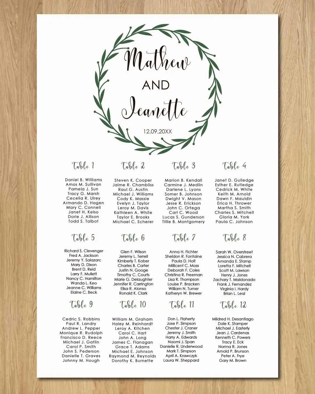 Frame with Leaves Seating Charts