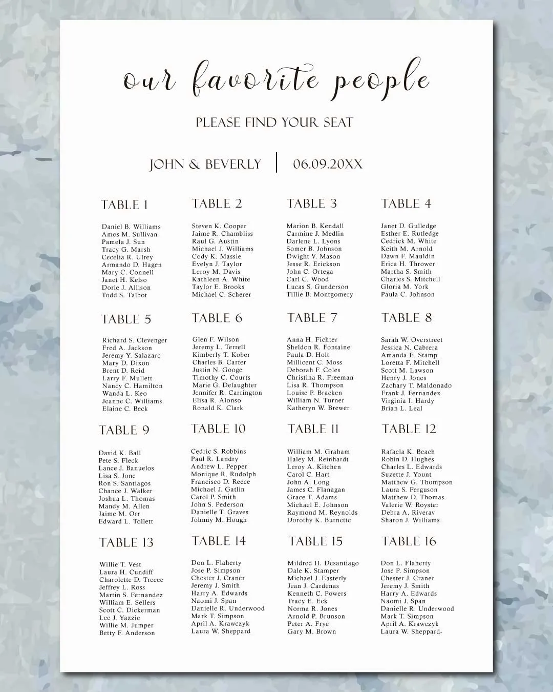 Minimalist Simple Seating Charts