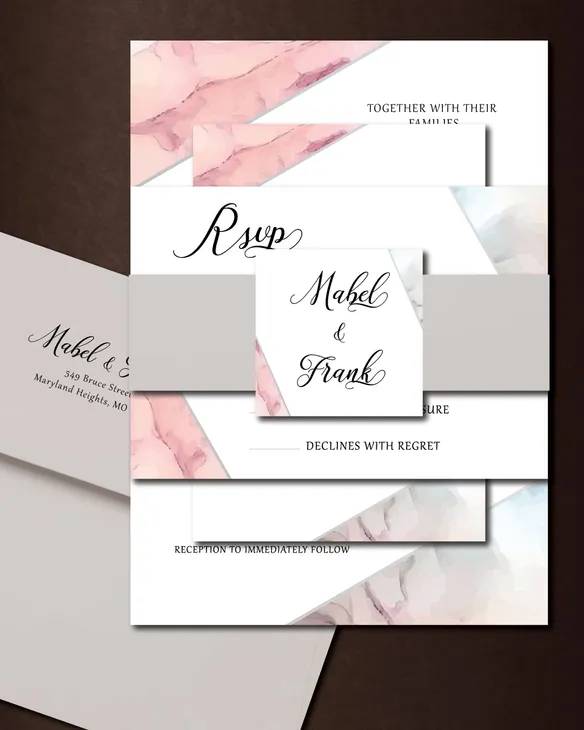 Pink and Gray Marble Simple Flat 5x7 Wedding Invitation