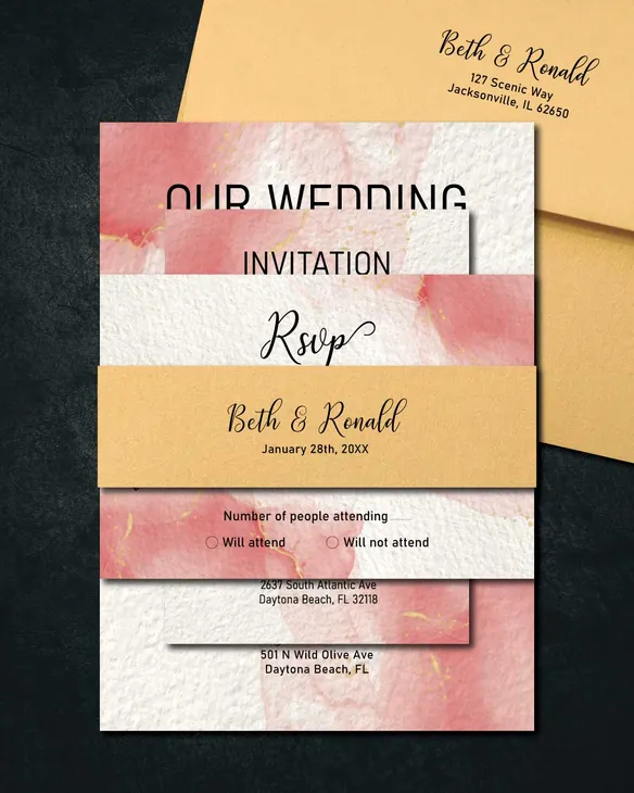 Deep Fose Tint Simple Flat 5x7 Wedding Invitation