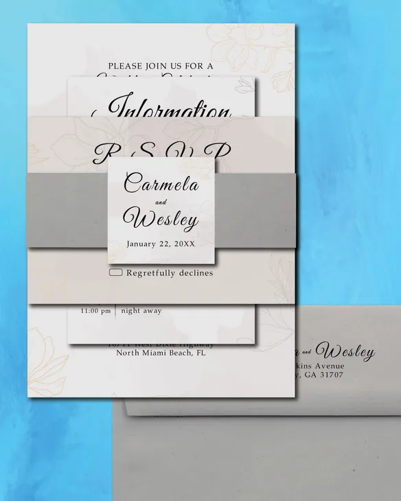 Simple Flowers Gray Simple Flat 5x7 Wedding Invitation