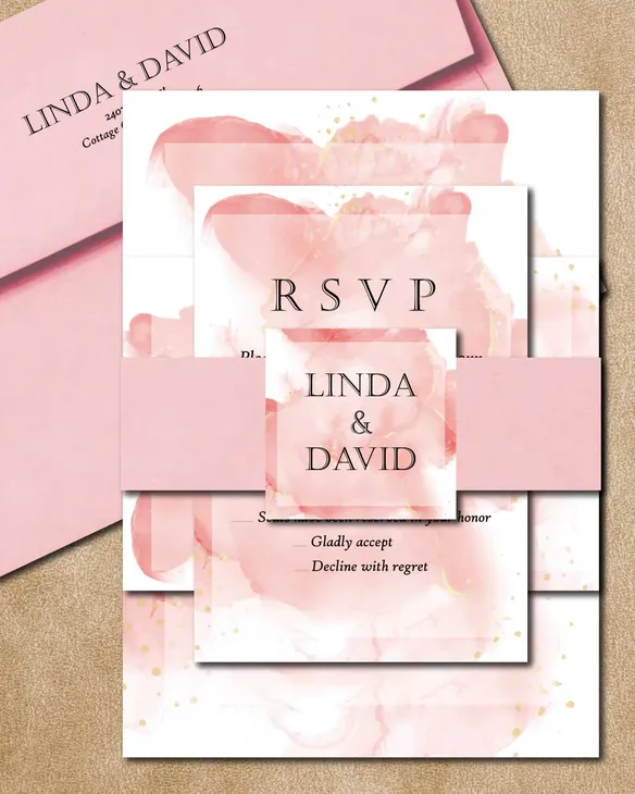 Splash of Blush Simple Flat 5x7 Wedding Invitation