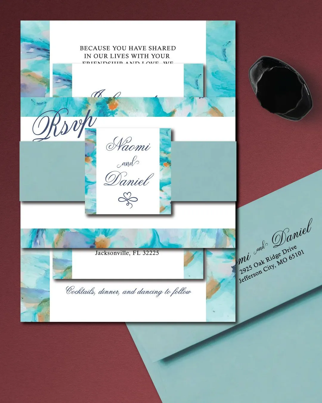 Abstract Blue Paint Simple Flat 5x7 Wedding Invitation