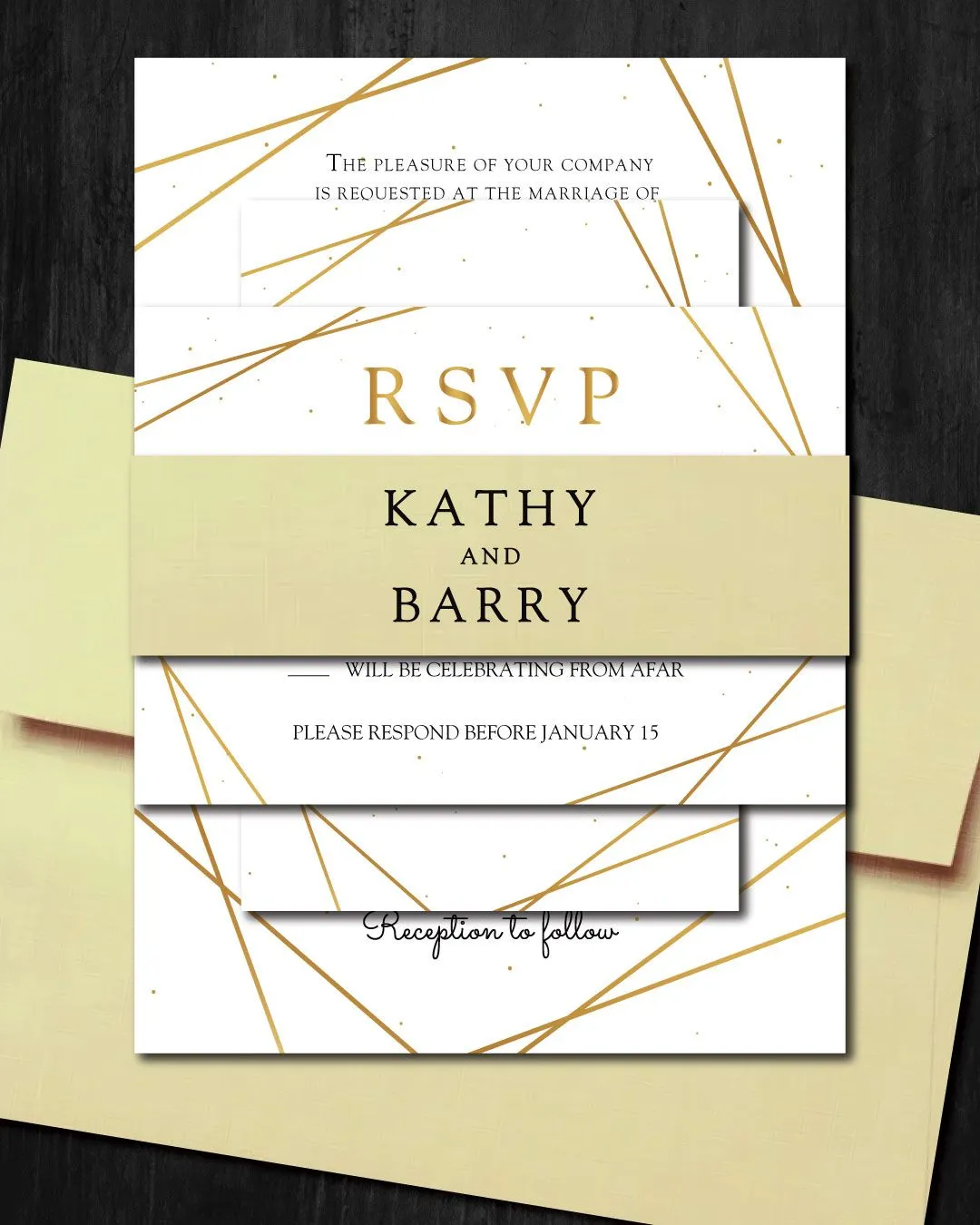Elegant Golden Frame Simple Flat 5x7 Wedding Invitation