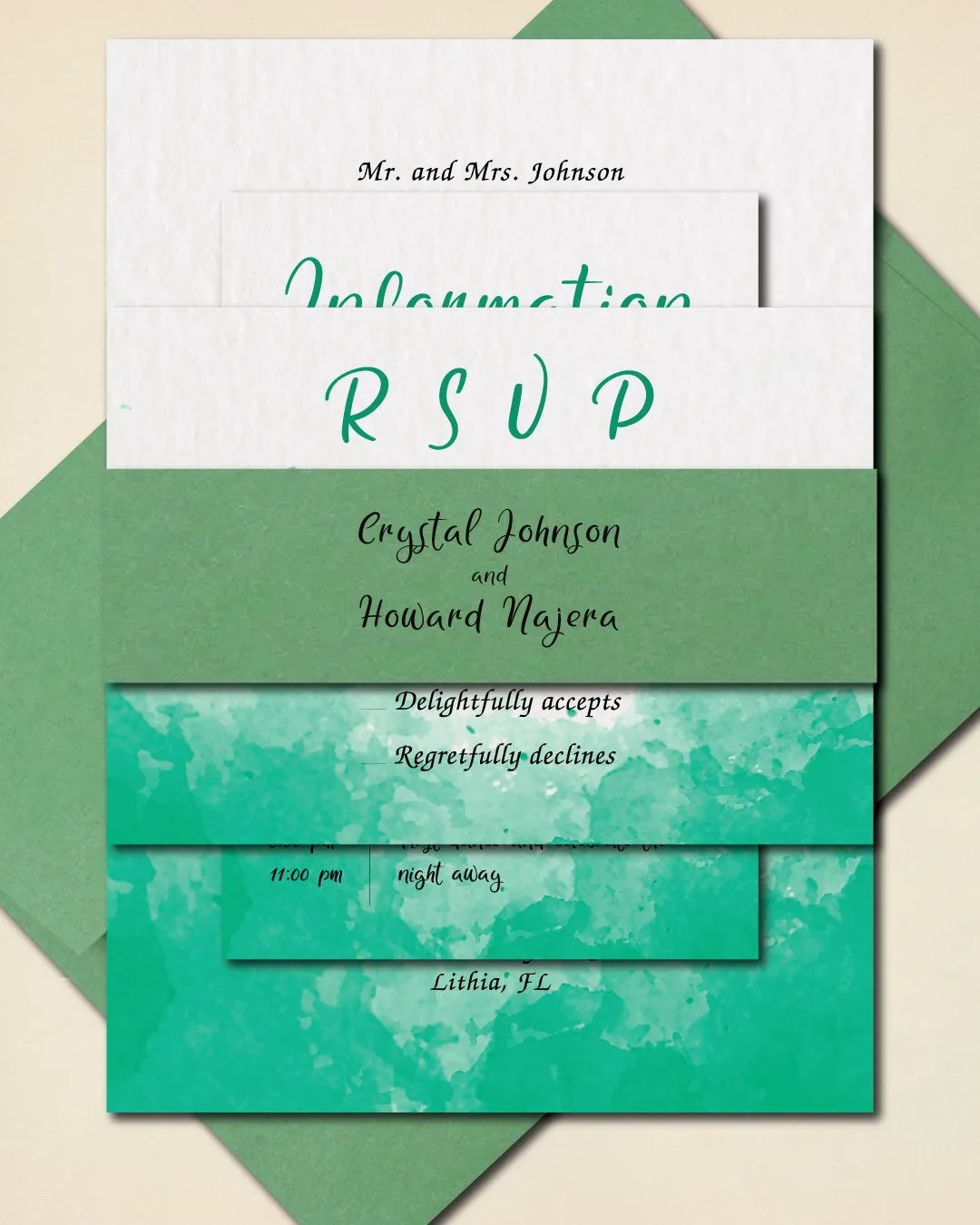 Watercolor Sea Water Simple Flat 5x7 Wedding Invitation