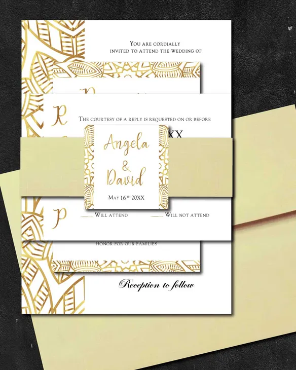 Golden Mandala Simple Flat 5x7 Wedding Invitation