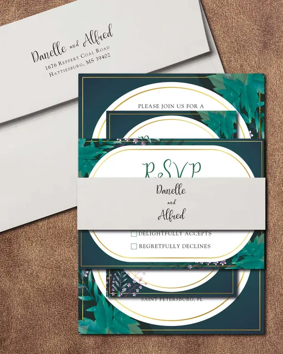 Dark Teal Frame Simple Flat 5x7 Wedding Invitation