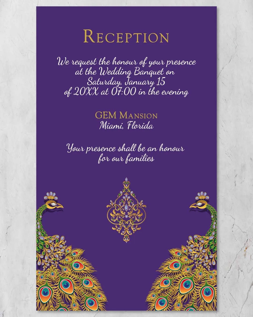 Golden Peacocks Luxurious Indian Wedding Invitation