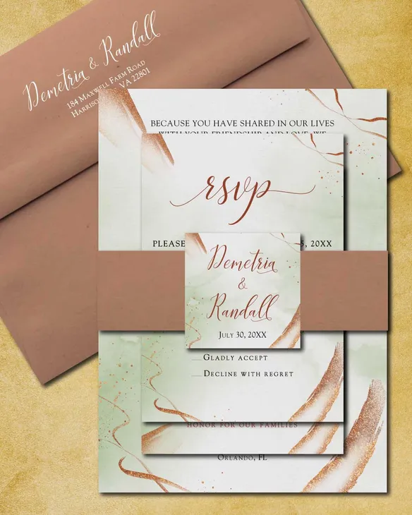 Copper Stroke Simple Flat 5x7 Wedding Invitation