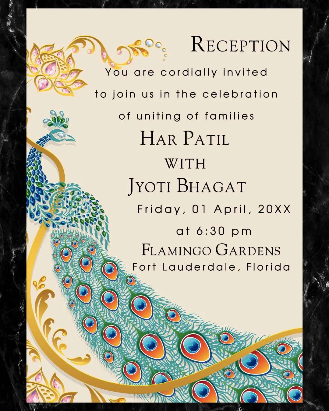 Dazzle Peacock Indian Wedding Invitation