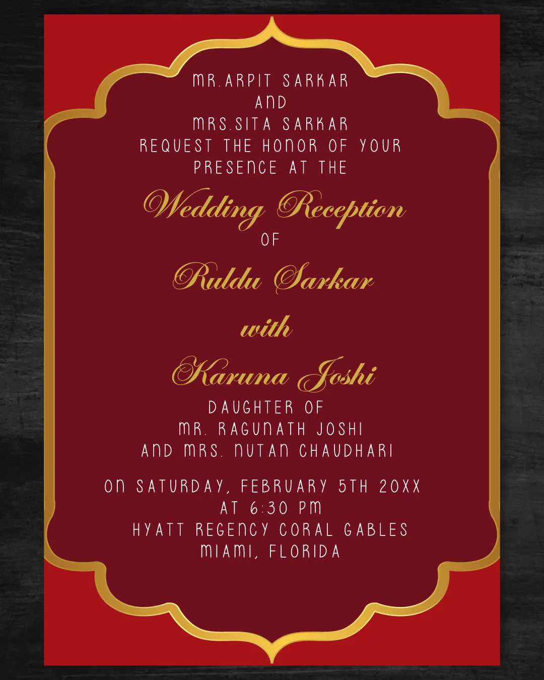 Regal Simplistic Red Indian Wedding Invitation