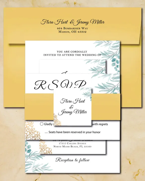 Gold Trim Simple Flat 5x7 Wedding Invitation