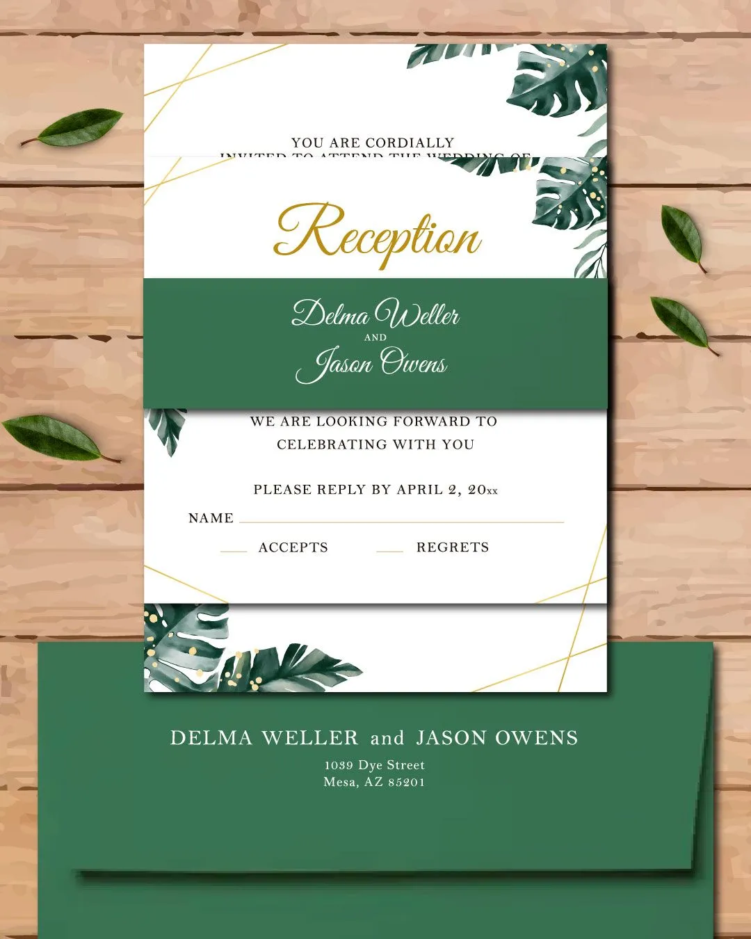 Tropical Leaves Simple Flat 5x7 Wedding Invitation