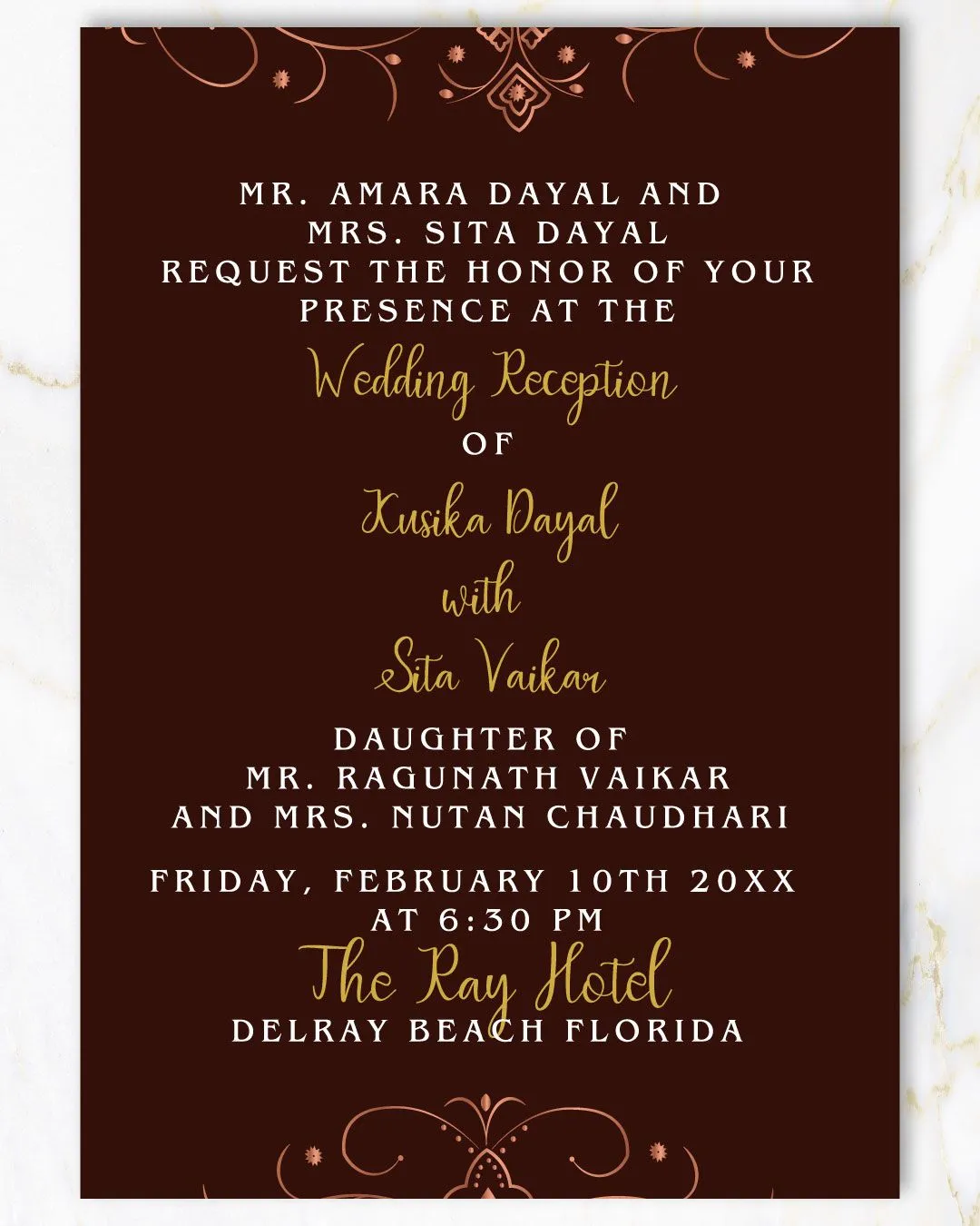 Ganesha Elegant bronze Indian Wedding Invitation